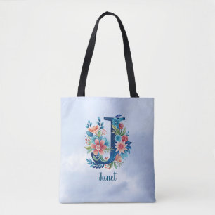 Monogram 'J' TEMPLATE floral design Tote Bag