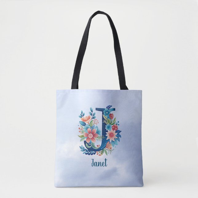 Monogram 'J' TEMPLATE floral design Tote Bag (Front)