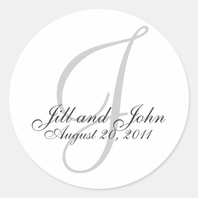 Monogram J Wedding White Bride Groom Seal Sticker (Front)