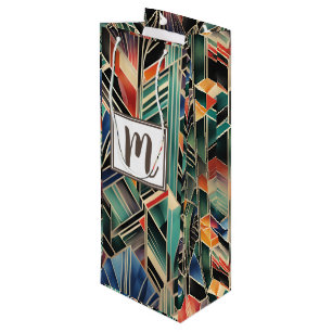 Monogram Jazzy Geometric Elegant Classic Boho Wine Gift Bag