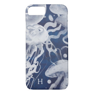 Monogram   Jellyfish on Navy Background iPhone 8/7 Case