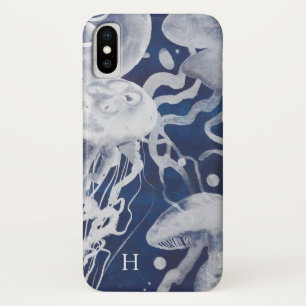 Monogram   Jellyfish on Navy Background iPhone X Case