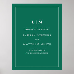 Monogram Jewel Tone Emerald Green Welcome Wedding Poster