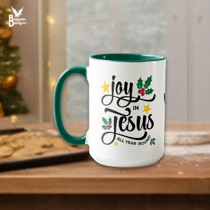 Monogram JOY IN JESUS Christian Christmas Mug