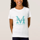 Monogram jr junior bridesmaid t shirt for girls<br><div class="desc">Personalised monogram jr. junior bridesmaid t shirts | turquoise blue and white colours. Monogrammed tees with custom name in elegant script text. Personalise for bride,  bridesmaids,  flower girl,  maid of honour,  matron of honour,  mother of the bride etc. Cute idea for wedding party,  bridal shower and bachelorette party.</div>