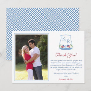 Monogram July 4th Engagement Wedding Party Photo Thank You Card