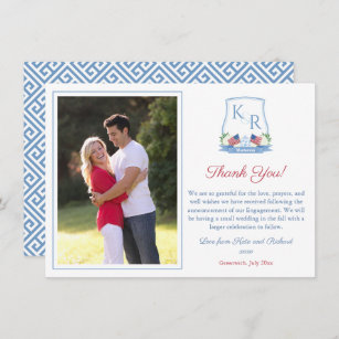 Monogram July 4th Engagement Wedding Party Photo Thank You Card