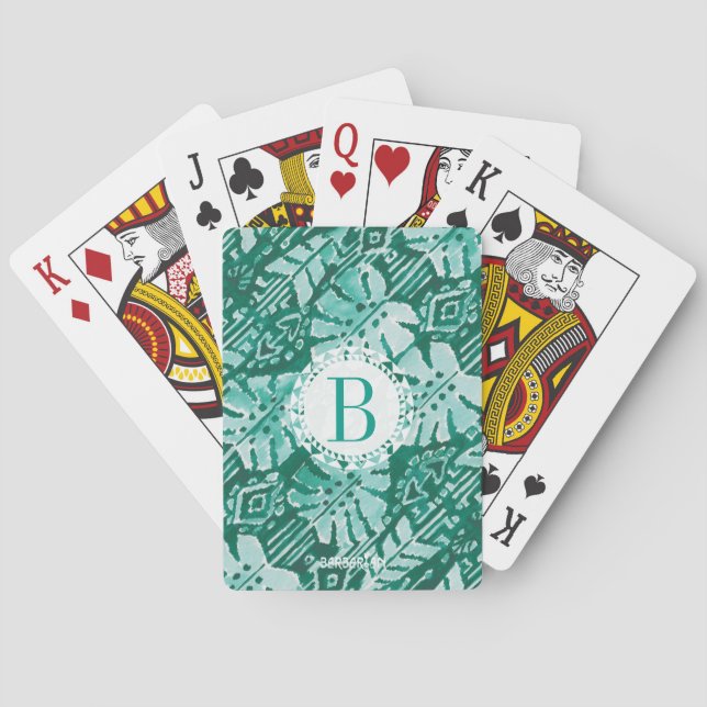 Monogram JUNGLE IKAT Hawaiian Green Tropical Playing Cards (Back)