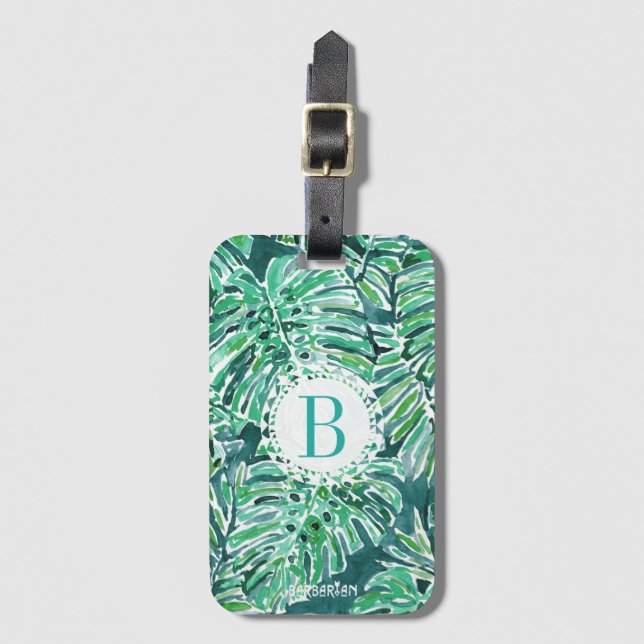 Monogram JUNGLE VIBES Green Tropical Monstera Luggage Tag (Front Vertical)