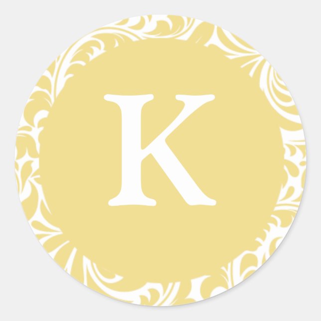 Monogram K Antique Gold Personalizable Invitation Classic Round Sticker (Front)