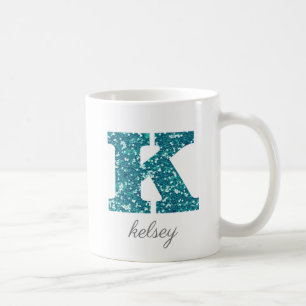 Monogram K Blue Glittery Mug