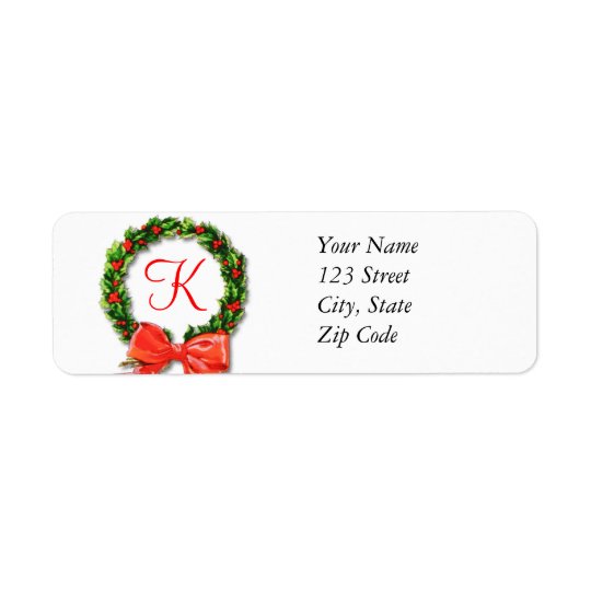 Monogram K Christmas Return Address Labels