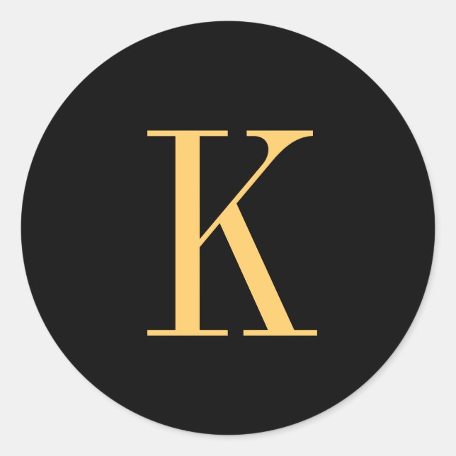 Monogram K gold-coloured on black background Classic Round Sticker (Front)