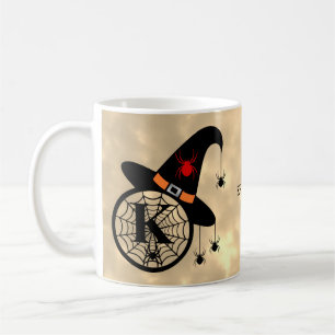Monogram K Halloween Sky Witch Spiders Name Coffee Mug