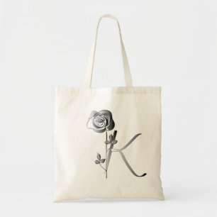 Monogram K Hand-written w/Rose Tote Bag