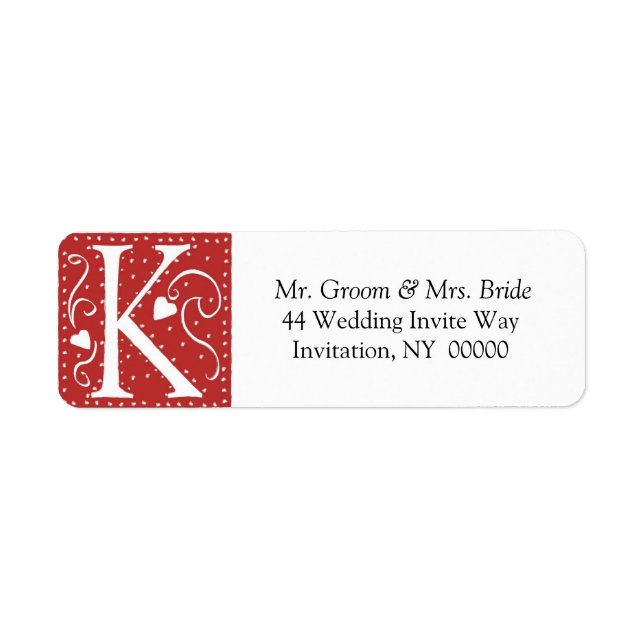 Monogram K Hearts Red White Wedding Colours Return (Front)