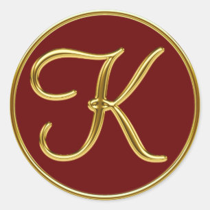 Monogram K in 3D gold Classic Round Sticker
