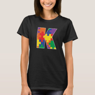 Monogram K in Multi Colour Puzzle Pieces T-Shirt