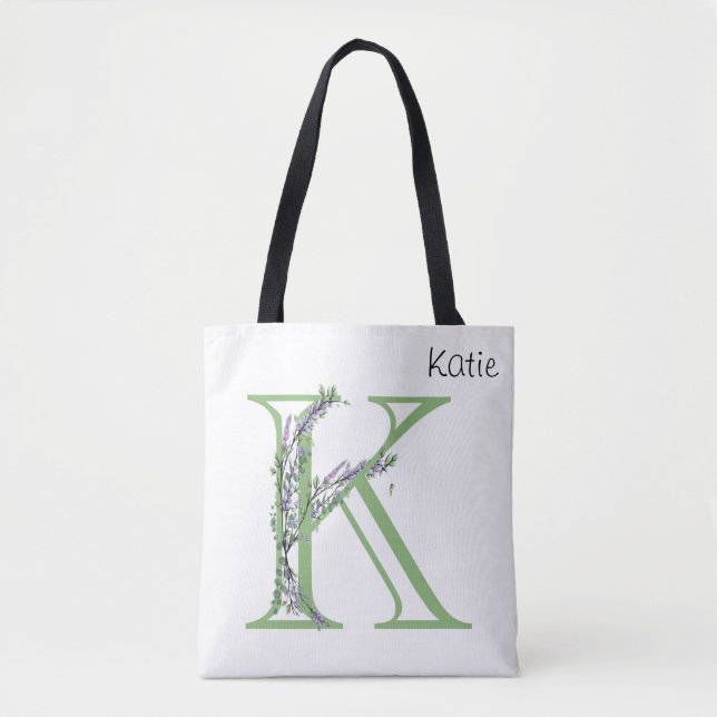 Monogram K Lavender Eucalyptus Tote Bag (Front)
