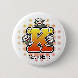 Monogram K Sock Monkey  6 Cm Round Badge