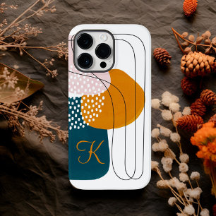 Monogram K Teal Orange Boho Abstract Art Case-Mate iPhone 14 Pro Max Case