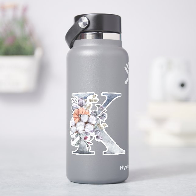 Monogram K Watercolor Blue Floral Initial K (HydroFlask)