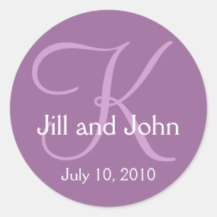 Monogram K Wedding Bride Groom Date Purple Sticker