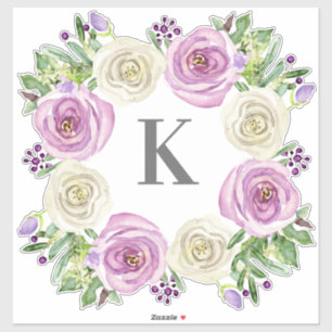 Monogram K Wedding Lavender and White Roses Floral
