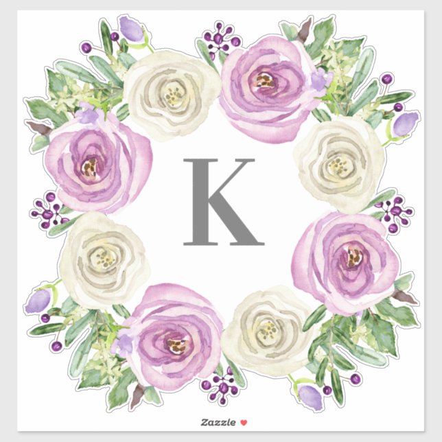 Monogram K Wedding Lavender and White Roses Floral (Sheet)