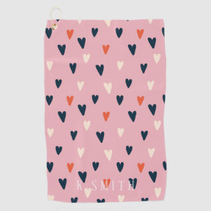 Monogram Kawaii Cute Hearts Pattern Golf Towel