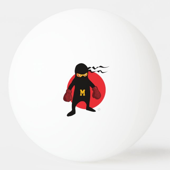 Monogram. Kawaii Cute Ninja for Nerd Geek. Ping Pong Ball (Front)