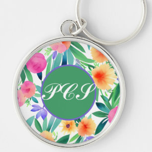 Monogram Keychain Bright Spring Flowers