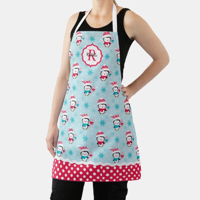 Monogram Kids Christmas Penguin Pattern Apron (Insitu)