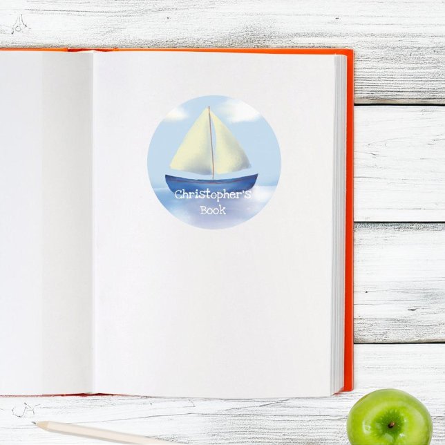 Monogram  Kids Sail Boat This book belongs to Classic Round Sticker (Creator Uploaded)