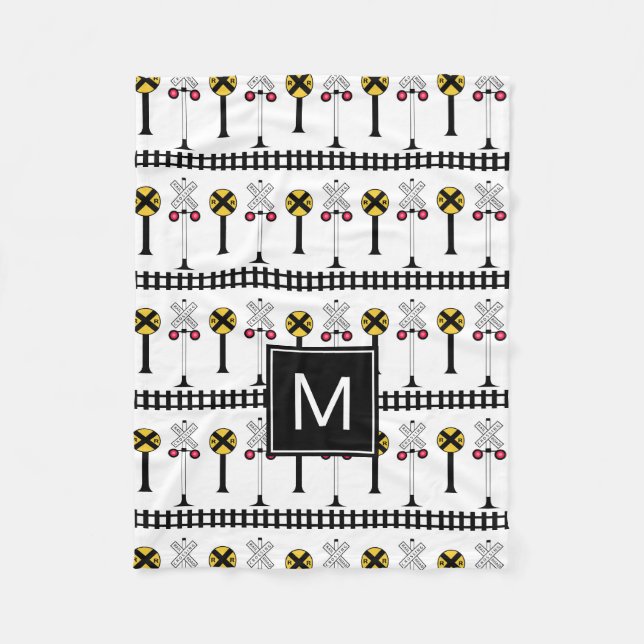 Monogram | Kids Train Signals Fleece Blanket (Front)