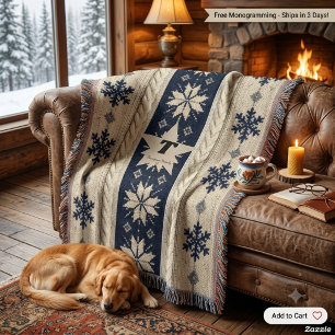 Monogram Knitted Christmas Personalised Throw Blanket