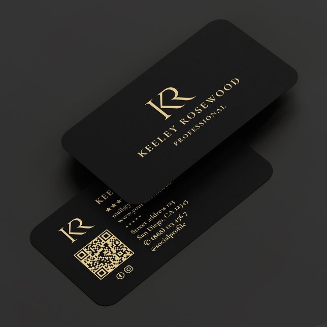 Monogram KR Logo Professional Elegant Black  Business Card (Monogram KR Logo Professional Elegant Black Business Card
)