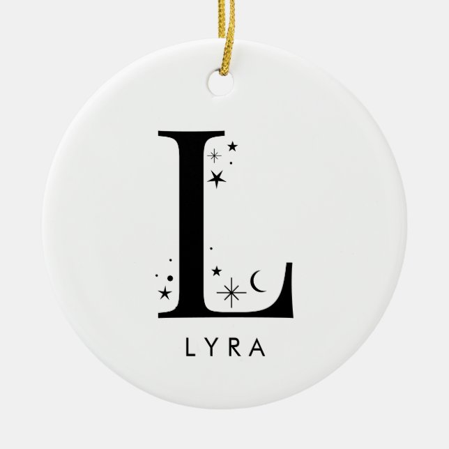 Monogram L Celestial Name  Ceramic Tree Decoration (Front)