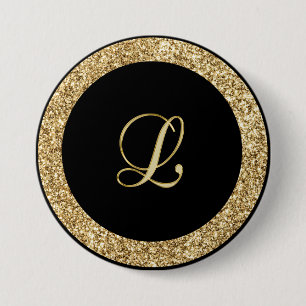 Monogram L gold script 7.5 Cm Round Badge