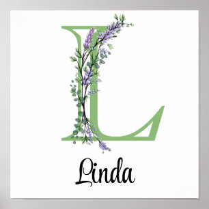 Monogram L Lavender Eucalyptus nursery Poster