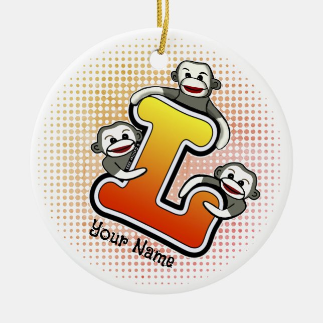 Monogram L Sock Monkey  Ceramic Tree Decoration (Front)