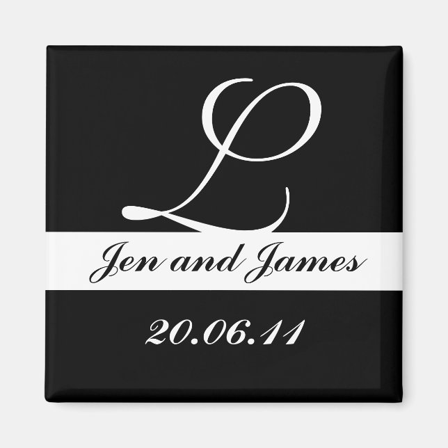 Monogram L Wedding Black & White Save the Date Magnet (Front)