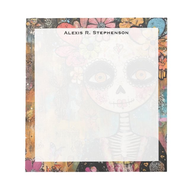 Monogram La Catrina Skeleton With Flower Crown Notepad (Front)