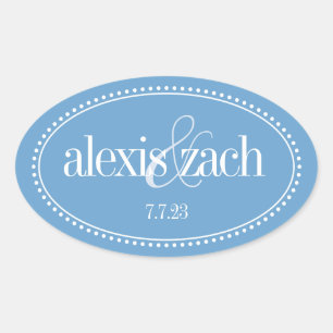 Monogram Label, Blue, Caroline Wedding Oval Sticker