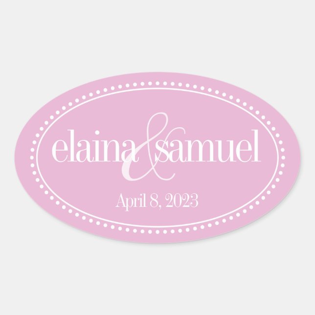 Monogram Label, Pink, Caroline Wedding Oval Sticker (Front)