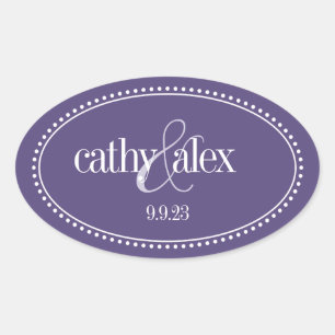 Monogram Label, Purple, Caroline Wedding Oval Sticker