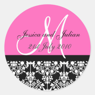 Monogram Labels - Damask Trellis - Black/Hot Pink