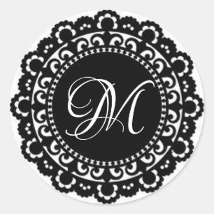 Monogram Lace Classic Round Sticker
