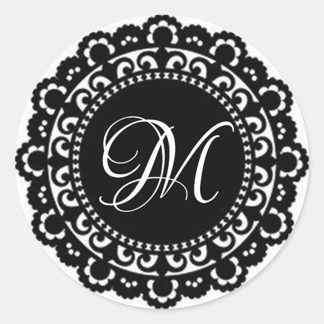 Monogram Lace Classic Round Sticker (Front)