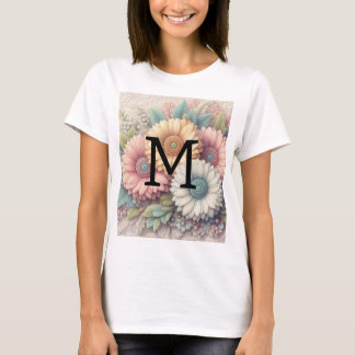 Monogram lace floral pink orange gerbera daisies  T-Shirt